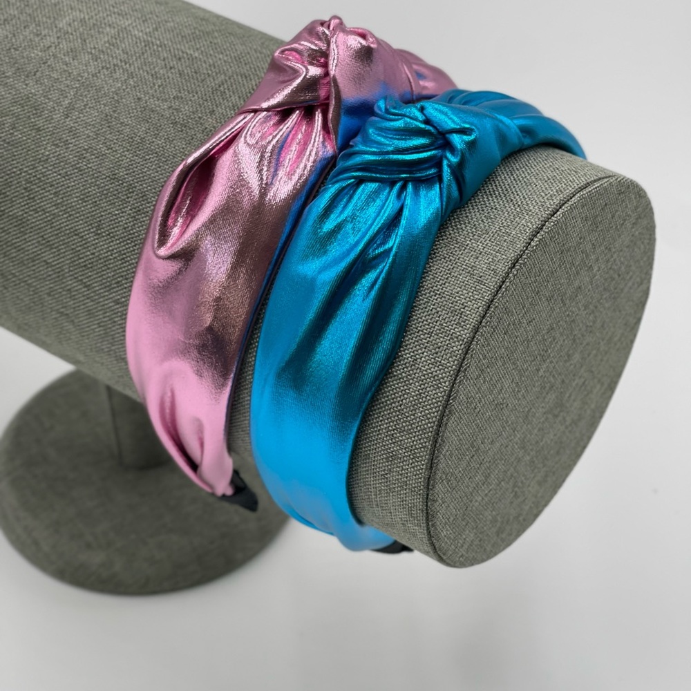 New Pink Metallic Casual Clean Minimalist vegan leather top knot comfy headband